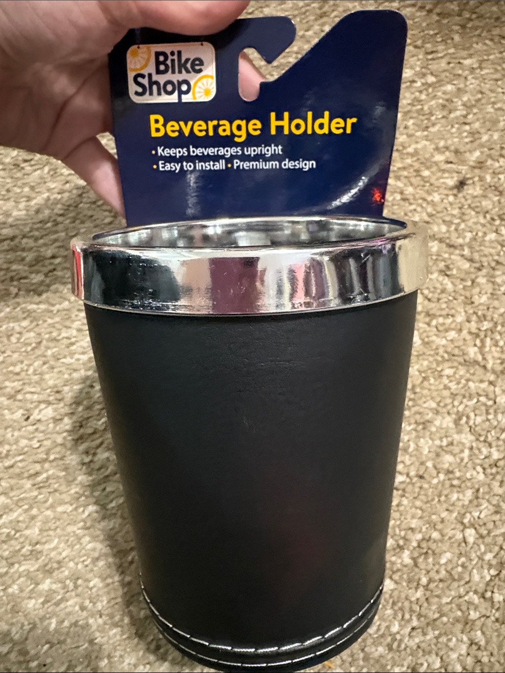 Black Beverage Holder with Chrome Rim For Bicycle Riding